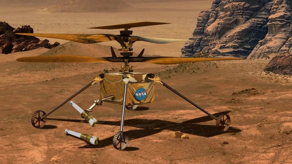So könnte der neue Nasa-Helikopter für den Mars-Einsatz aussehen. (Bild: Nasa/JPL-Caltech) Nasa-Helikopter Mars