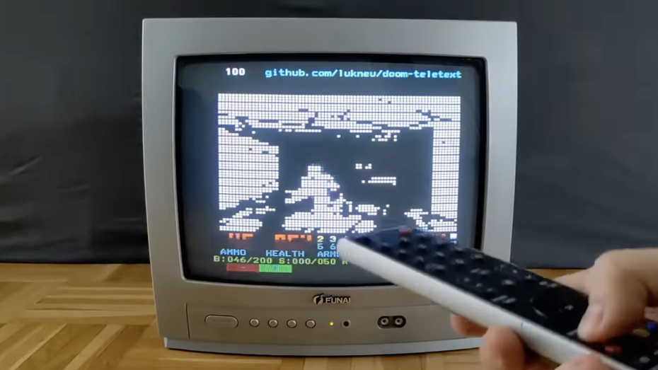 „Doom“ läuft jetzt auch im Teletext. (Screenshot: Youtube) „Doom“ läuft jetzt auch im Teletext