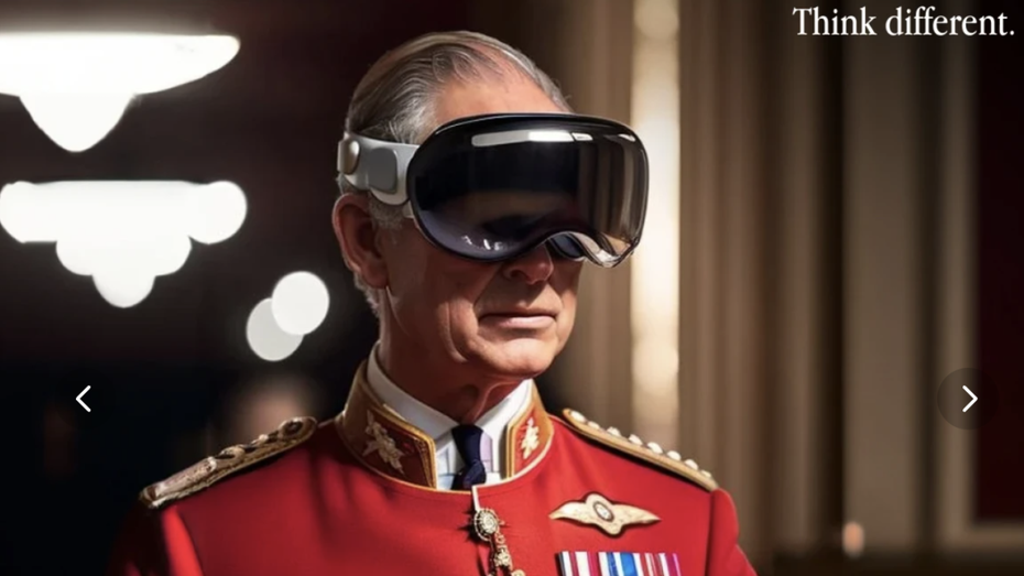 König Charles steht das Headset. (Screenshot: Try Vision Pro) Wieso warten? Dank dieser App könnt ihr schon heute Apples Vision Pro tragen