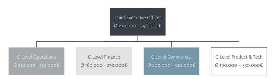 Im Text genannte Gehaltsspannen des C-Levels visualisiert