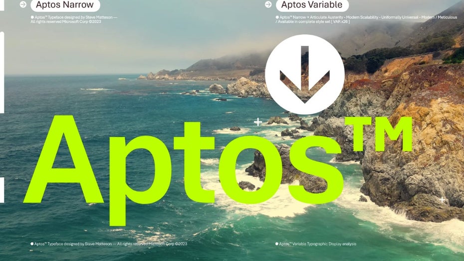 Das ist der Calibri-Nachfolger: Aptos, früher bekannt unter dem Namen Bierstadt. (Screenshot: Microsoft / t3n) Microsoft ändert den Standard-Font in Office: Tschüss Calibri, hallo Aptos