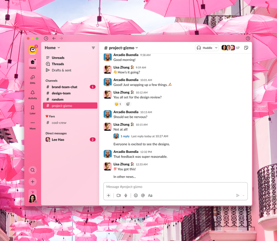 Neues Slack-Interface in pinkem Design