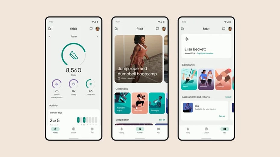 Die drei neuen Tabs spielen eine zentrale Rolle. (Bild: Google) Neugestaltung bei Fitbit: App zeigt sich in neuem Design