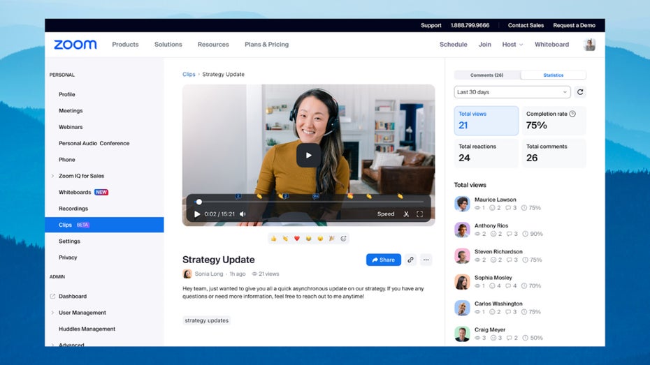 Mit Zoom Clips nehmt ihr ganz einfach eigene Videos auf. (Foto: Zoom) Zoom Clips: Das kann die neue Funktion
