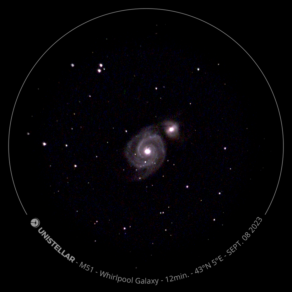 Whirlpool Galaxy aus Sicht des Unistellar teleskops
