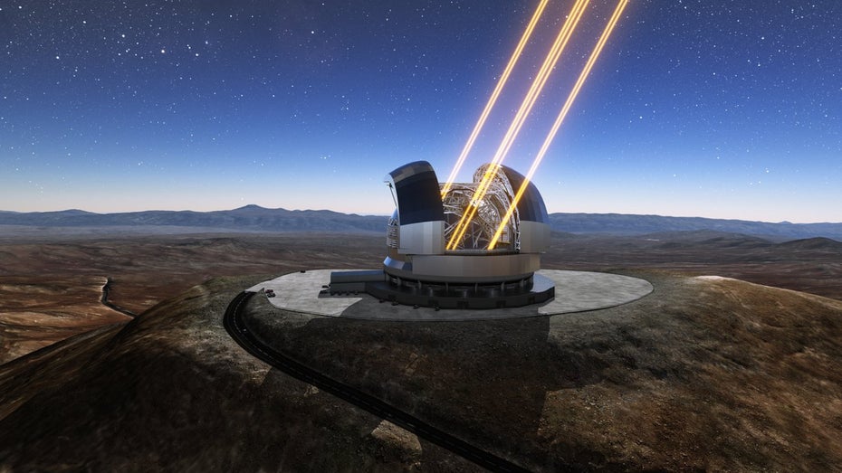 So könnte das Riesenteleskop ELT in Aktion aussehen. (Rendering: Eso/L. Calçada) Riesenteleskop ELT Eso