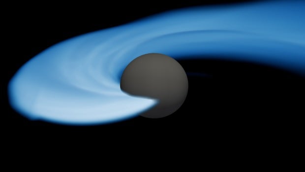 Kleines schwarzes Loch „verspeist“ Neutronenstern. (Bild: Ivan Markin, Tim Dietrich/University of Potsdam; Harald Paul Pfeiffer, Alessandra Buonanno/Max Planck Institute for Gravitational Physics) schwarzes Loch Neutronenstern