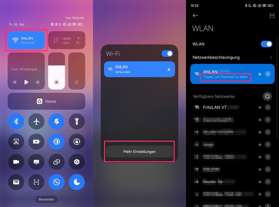 Auf Xiaomi-Smartphones mit einer aktuellen MIUI oder HyperOS-Version geht das Teilen des WLAN-Passworts noch schneller vonstatten. (Screenshots: t3n)