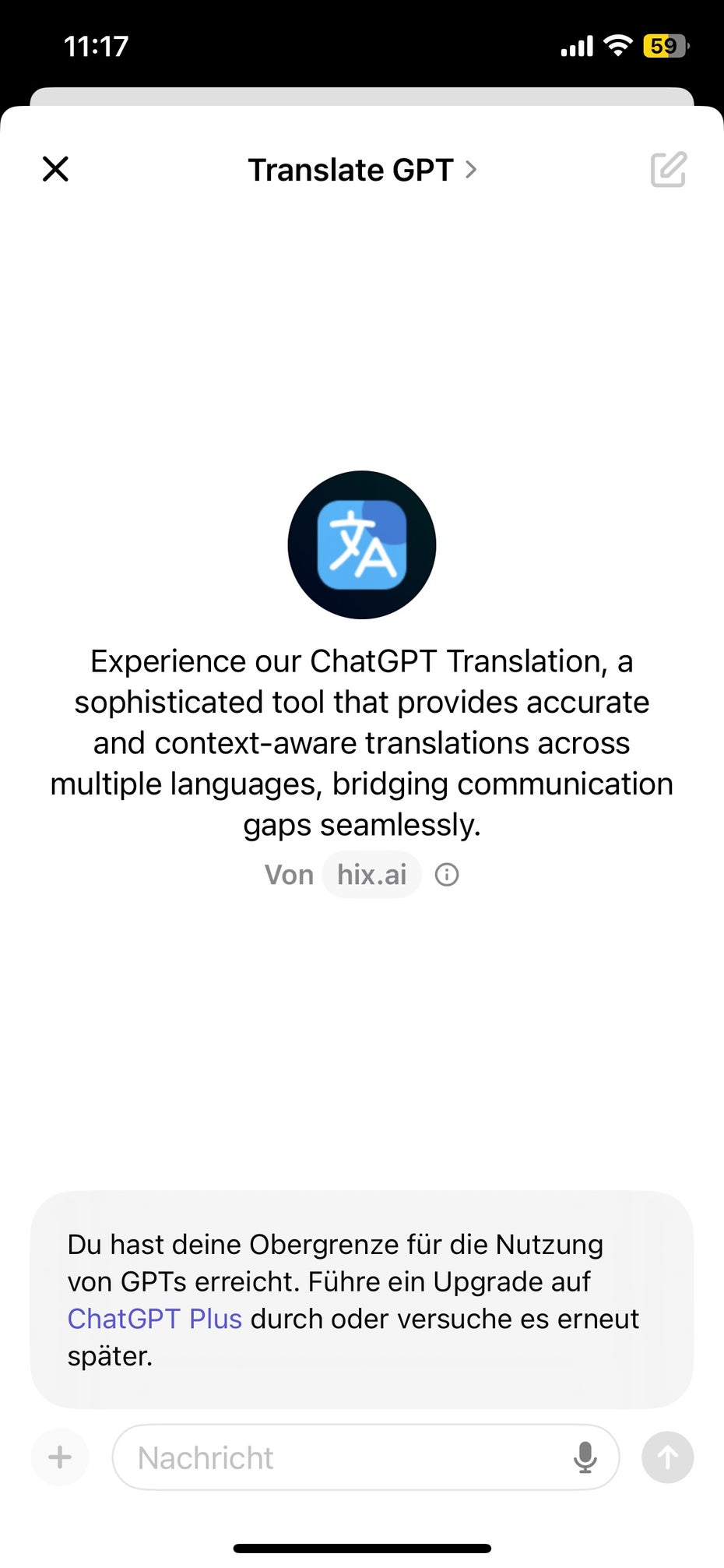 Ein Screenshot aus der ChatGPT-App.