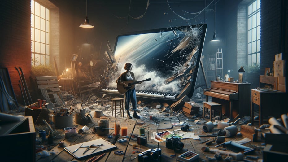 Samsung hat eine Antwort für Apple. (Grafik: Dall-E / t3n) Un-Crush: So kontert Samsung Apples iPad-Werbespot