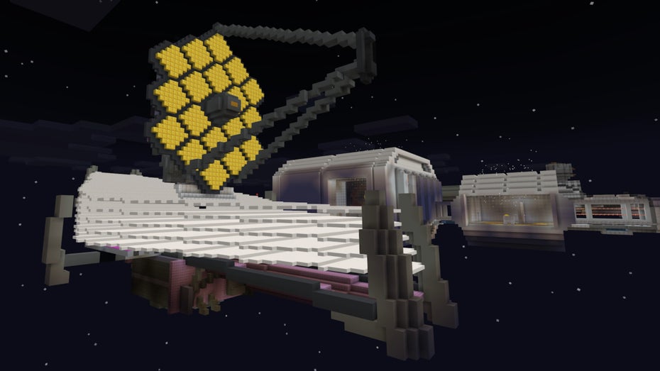 Das JWST in Minecraft. (Screenshot: Minecraft) James-Webb-Teleskop bei Minecraft: Deshalb bietet die Nasa einen kostenlosen DLC an