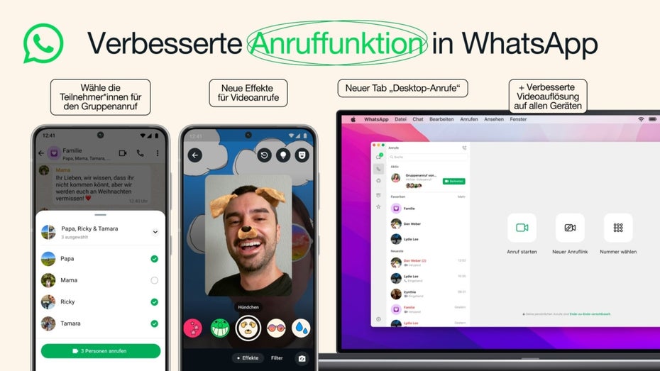 Das sind die neuen Anruffunktionen für Whatsapp. (Bild: Whatsapp)