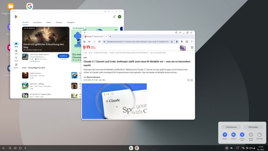 Ein Screenshot vom DeX-Modus des Samsung Galaxy Z Fold 6.