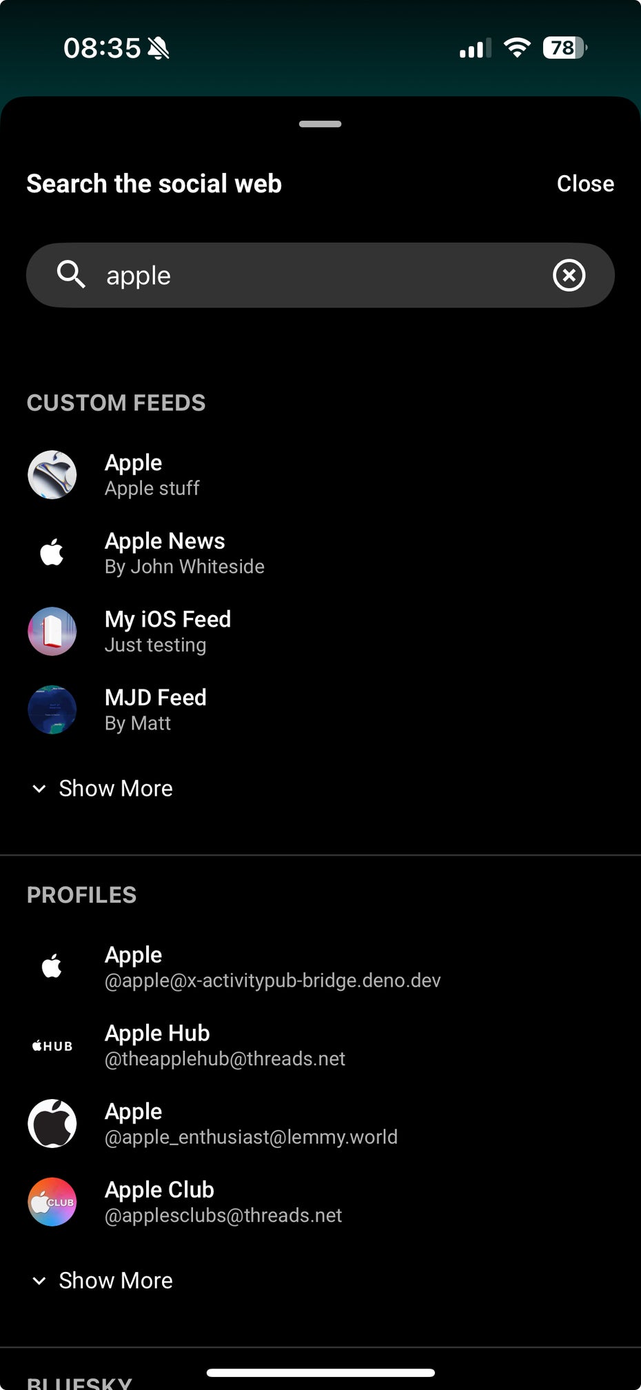 Ein Screenshot aus der App Surf.