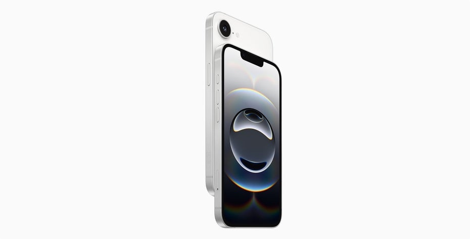 Das iPhone SE vor grauem Hintergrund.
