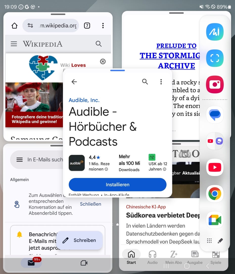 Ein Screenshot der Multitasking-Ansicht auf dem Samsung Galaxy Z Fold 6.