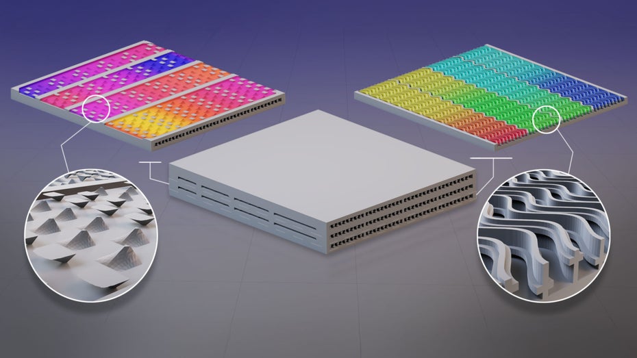 Die Forscher stellten per 3D-Druck zum Beispiel gewellte Wände und pyramidenförmige Erhebungen her, die mit herkömmlichen Herstellungsverfahren gar nicht möglich wären.