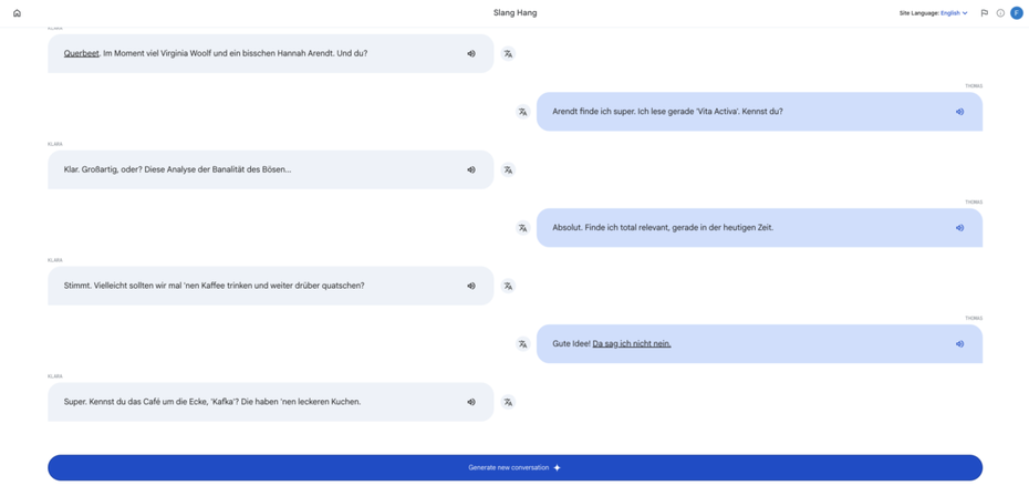 Eine Konversation zwischen zwei Menschen, KI-generiert
