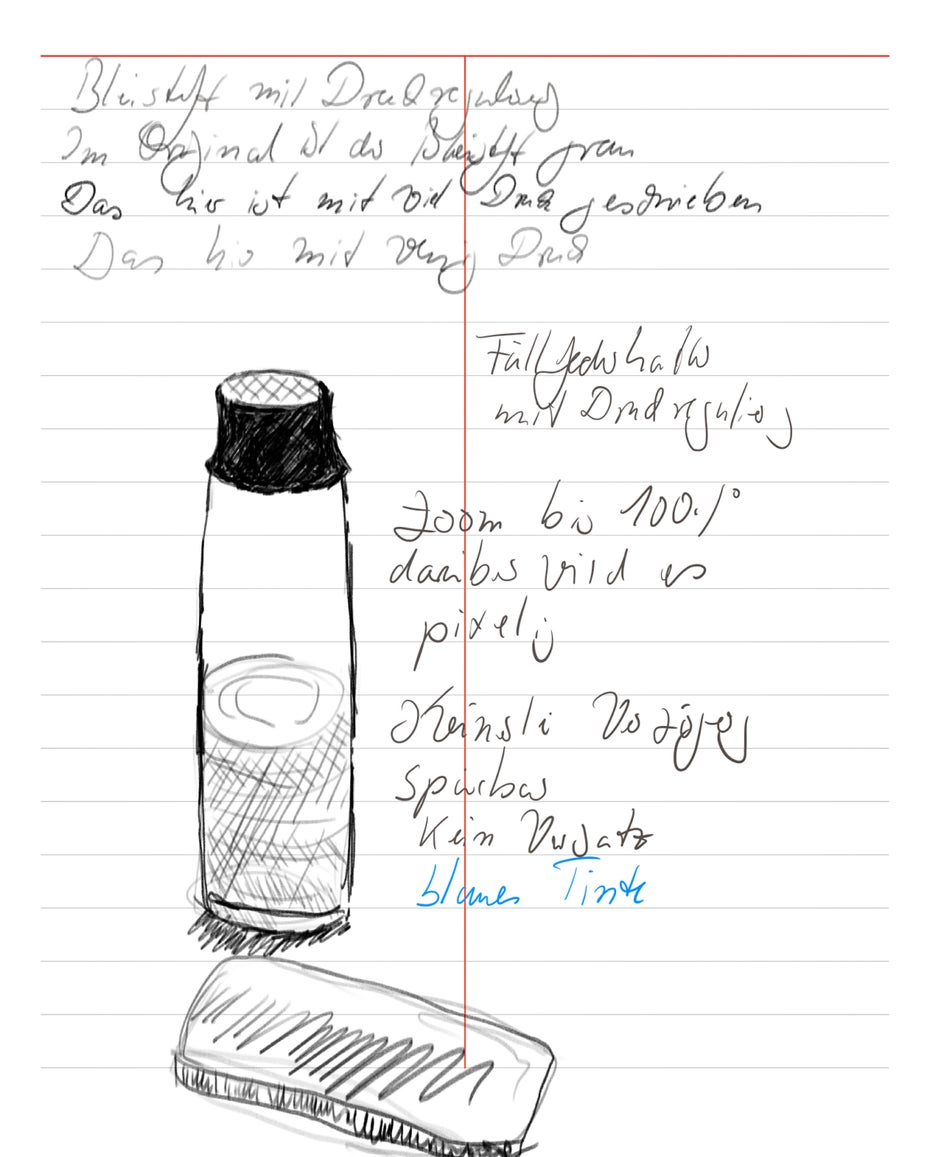 Skizzen und Text auf dem Magic Note Pad