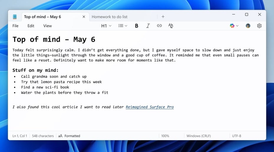 Notepad Formatierung